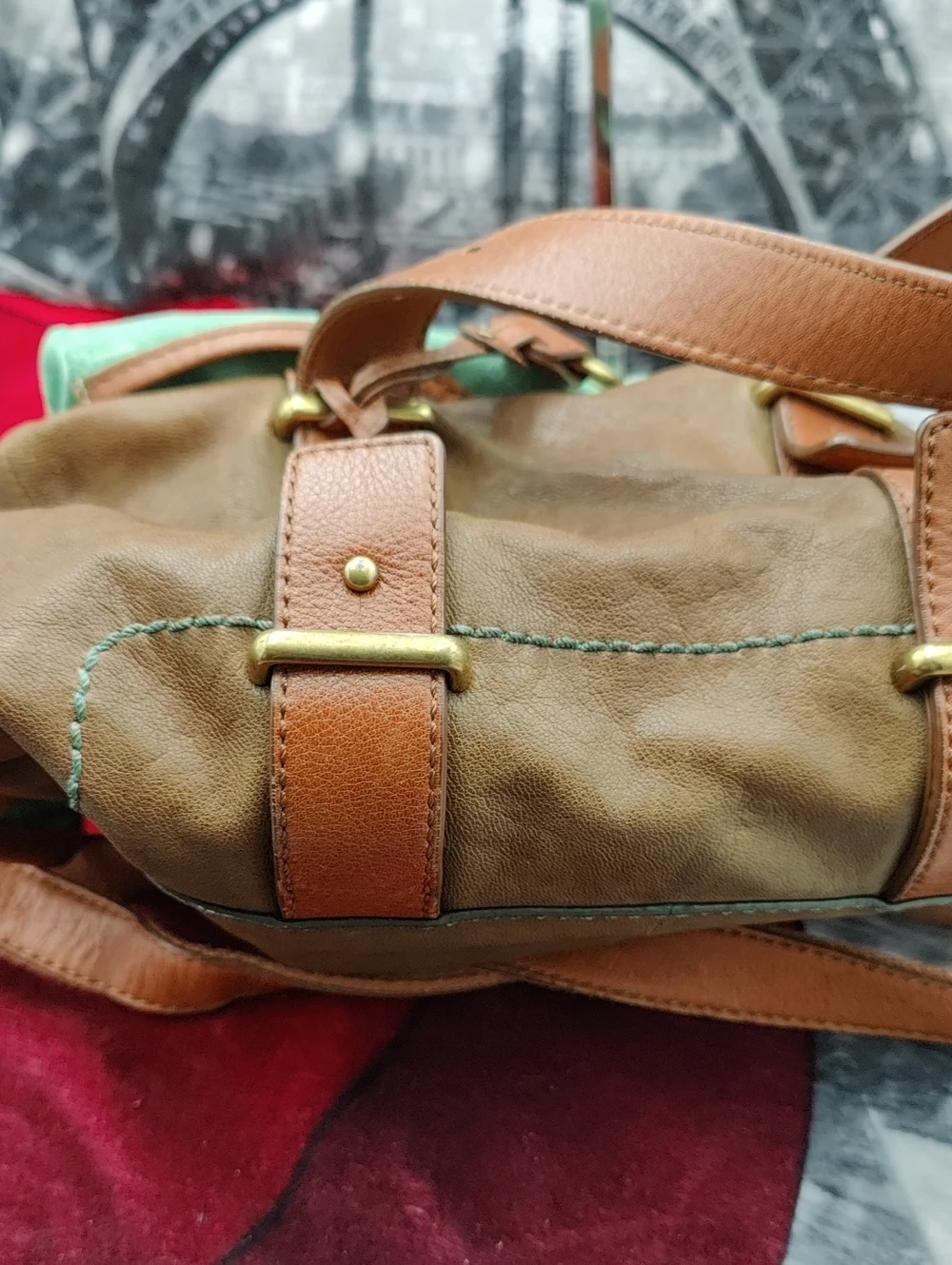 Fossil Mason Satchel Olive Green & Brown Y2k